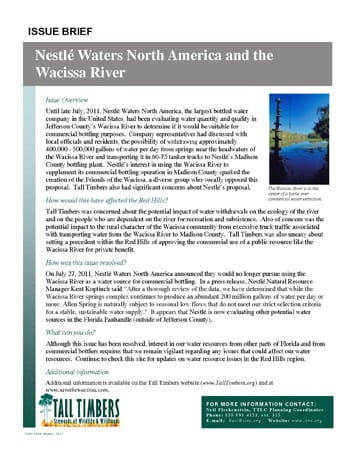 Issue Brief on Nestle Waters and the Wacissa River